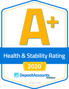 DepositAccounts.com A plus health rating for 2020 badge