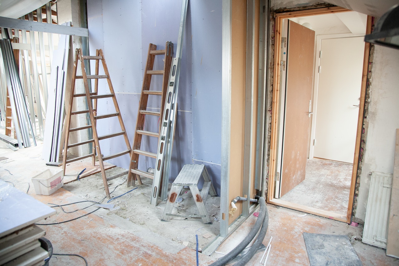 room undergoing various stages of renovation